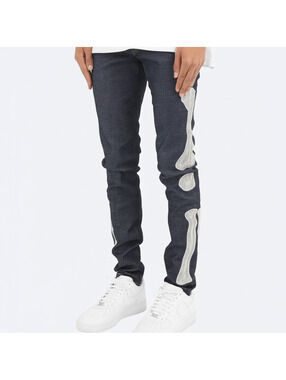 mnml Skeleton Bone Skinny Jeans Dark Wash Stretch Denim Size 33